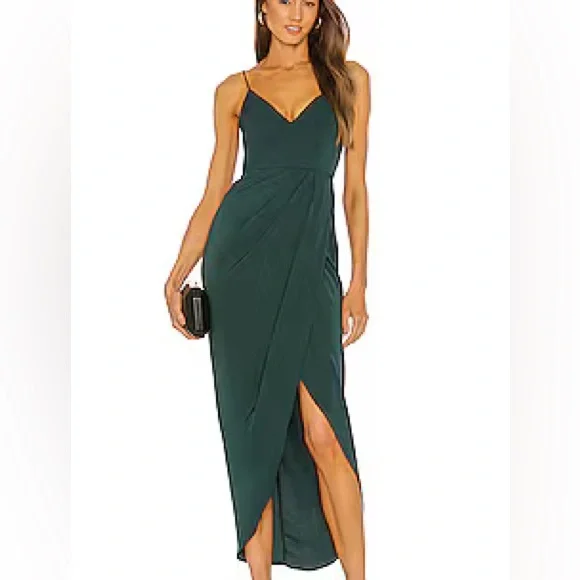 green emerald velvet dress Rent Shona Joy La Lune Lace Back Maxi Dress Forest